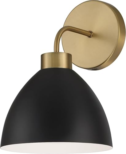 HomePlace Lighting 652011AB Ross Modern Luxe Art Deco Mid-Century Matte Black Metal Cone Wall Sconce, 1-Light 100 Watt, 11" H x 8" W, Aged Brass