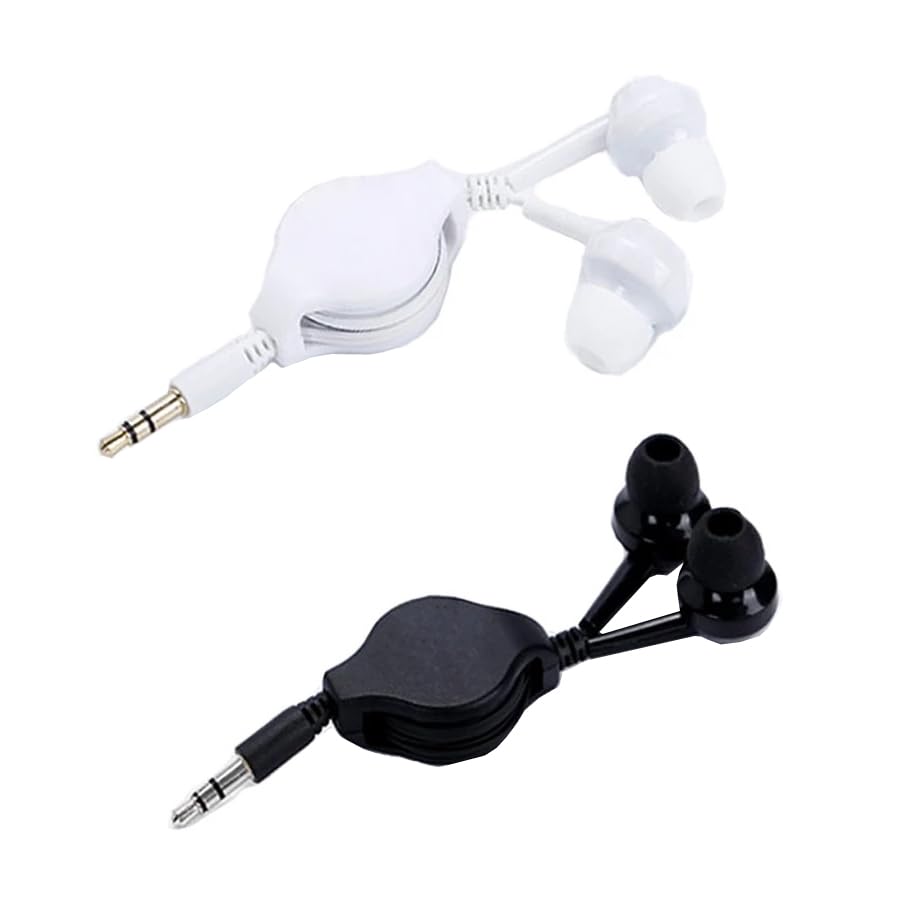 ThtRht 2 Pack Retractable Earbuds Wired Earphone Portable 3.5mm Plug Stereo in-Ear Headphone Wiring Ear Buds for Computer PC Tablet Phone Airplane