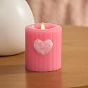 Luminara Flickering Flameless 3.7" x 4.5" Pillar Candle, Battery Operated Remote Ready (Sold Separately) & Timer Function, LED Light, Ribbed Real Pink