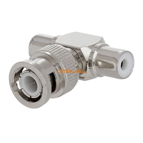 Cmple - Dual RCA Female to BNC Male Adapter BNC Plug to 2X Two RCA Jacks Coaxial Cable Audio Video T-Shaped Connector Converter - Chrome