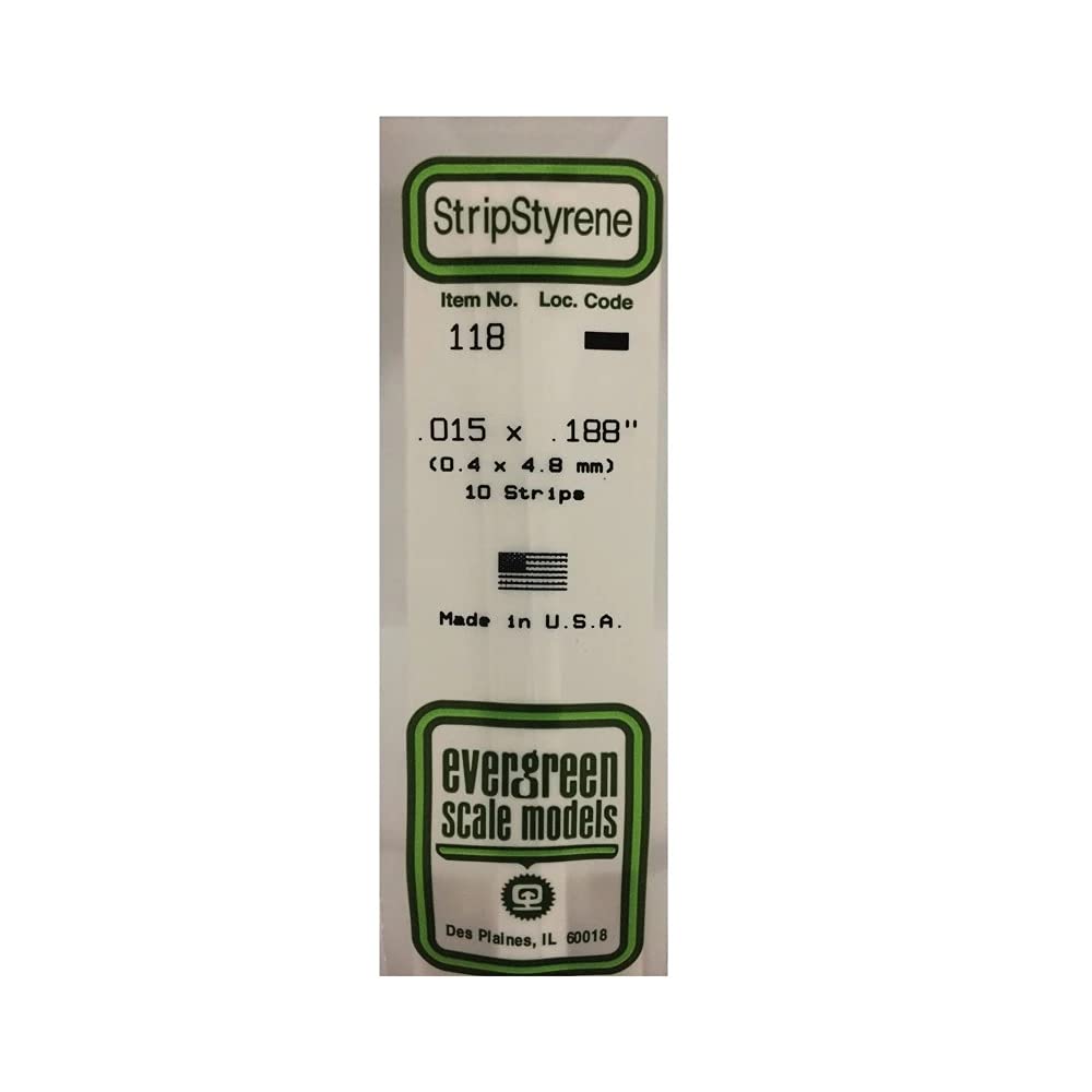Evergreen Scale Models Strip .015 x .188 10 EVG118 Plastic Building Supplies