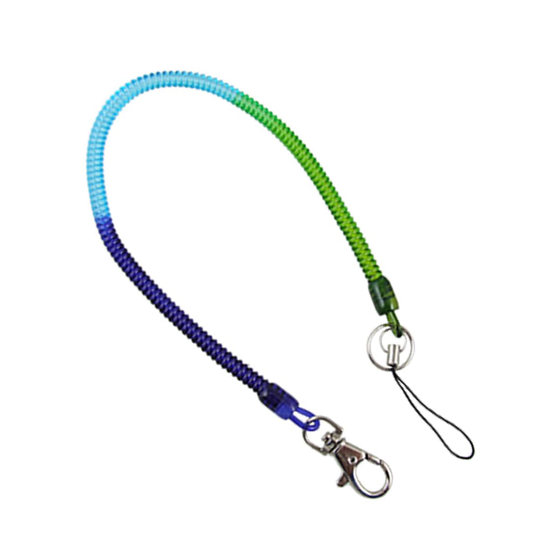 uxcell Spring Cord Design Rope Key Chain Strap Clip Blue Green