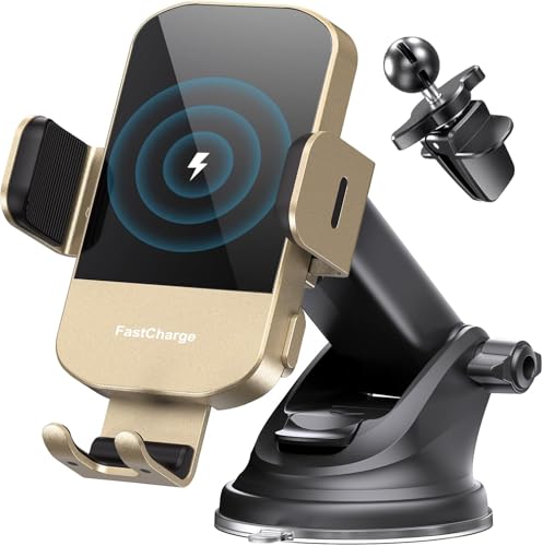 CHGeek Wireless Car Charger, 15W Fast Charging Auto Clamping Car Charger Phone Mount Phone Holder fit for iPhone 15 14 13 12 11 Pro Max Xs, Samsung
