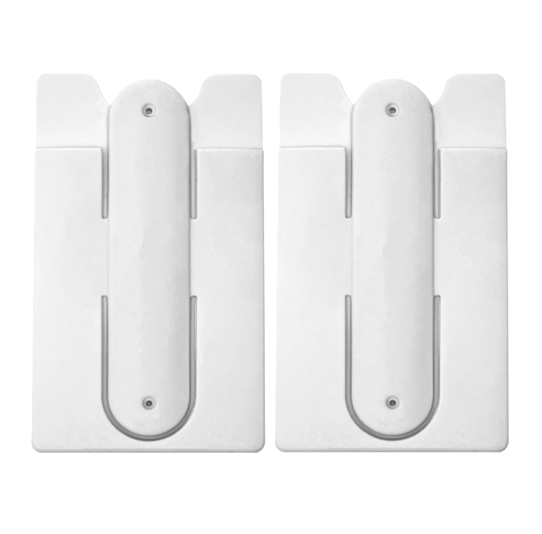 Nuke Armor Silicone Phone Card Holder Pocket With Phone Stand, Stick On Wallet, Adhesive Credit Card Pouch, White - Pack of 2