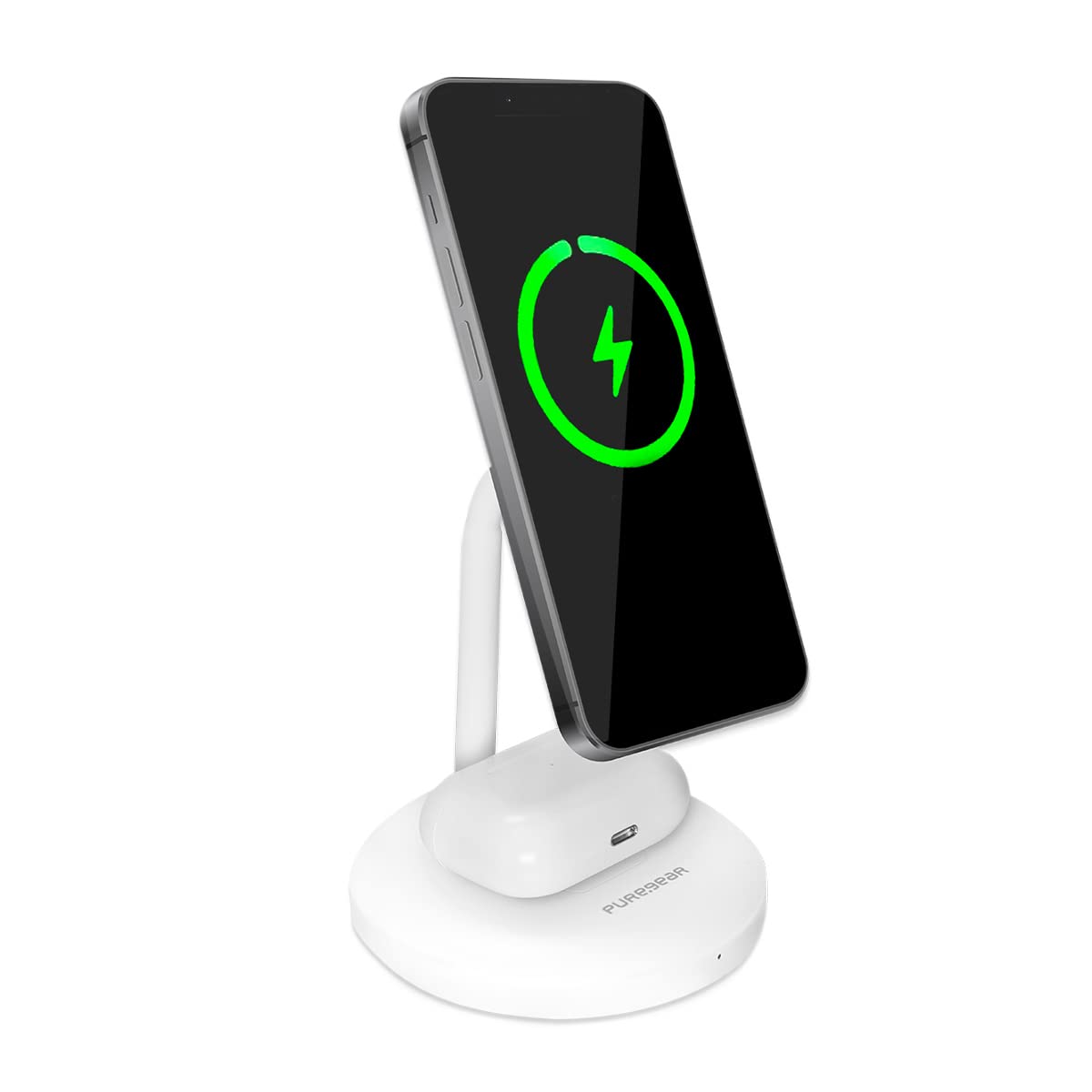 PureGear Duo Magnetic 2-in-1 Wireless Charging Stand, Qi2 Certified 20W 2-in-1 Charging Station, Desk Accessory, Fast Wireless Charging, for iPhone