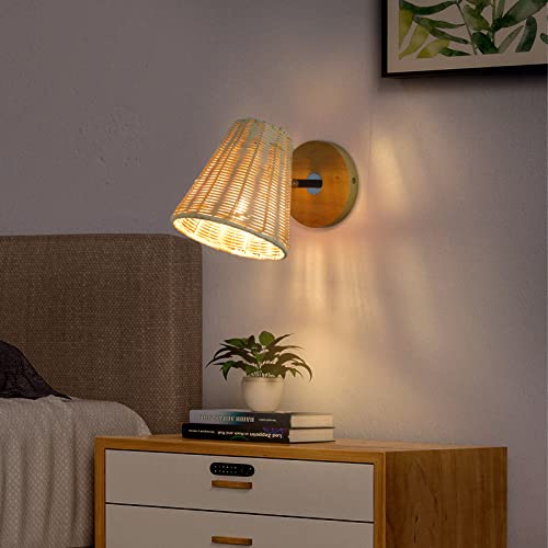 VinTopsh Rattan Wall sconces, Farmhouse Wall Light Fixture, Handmade Wall Lamp (5.7" Lampshade)