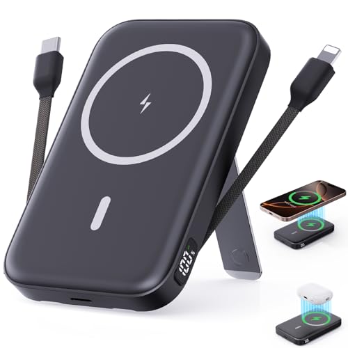 VTIAEK 2026 Latest Portable Charger, 16800mAh Magnetic Wireless Power Bank with 2 Built in Cables, LED Display Battery Pack Travel Essentials