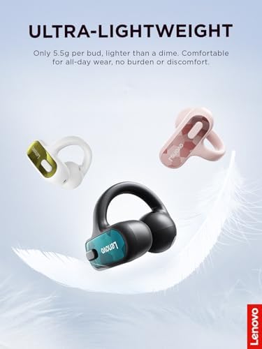Lenovo Open Ear Clip On Earbuds X500 Bluetooth 6.0 Wireless Earbuds with 11 mm Drivers, Open Ear Ergonomic Design, Dual Device Connectivity, Built in