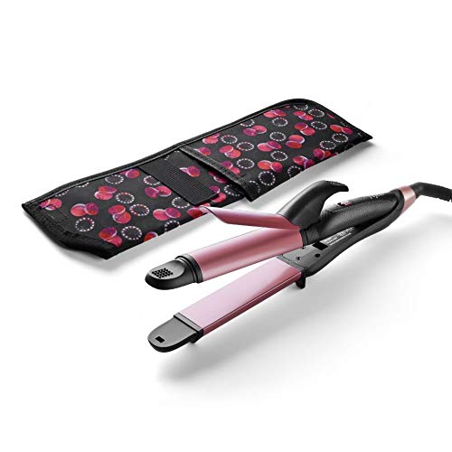 JYfeel 2-in-1 Flat Iron & Curling Iron, Travel Hair Straightener and Curler Combo with 1" Ceramic Plate, Dual Voltage, Rose Gold