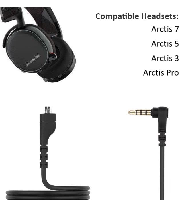 Cypher.V 1.6m Replacement Cable Cord for SteelSeries Arctis Pro/7/5/3, Male to 3.5mm Adapter, Compatible with PS4, Xbox, PC, Mobile, RGB Symphony
