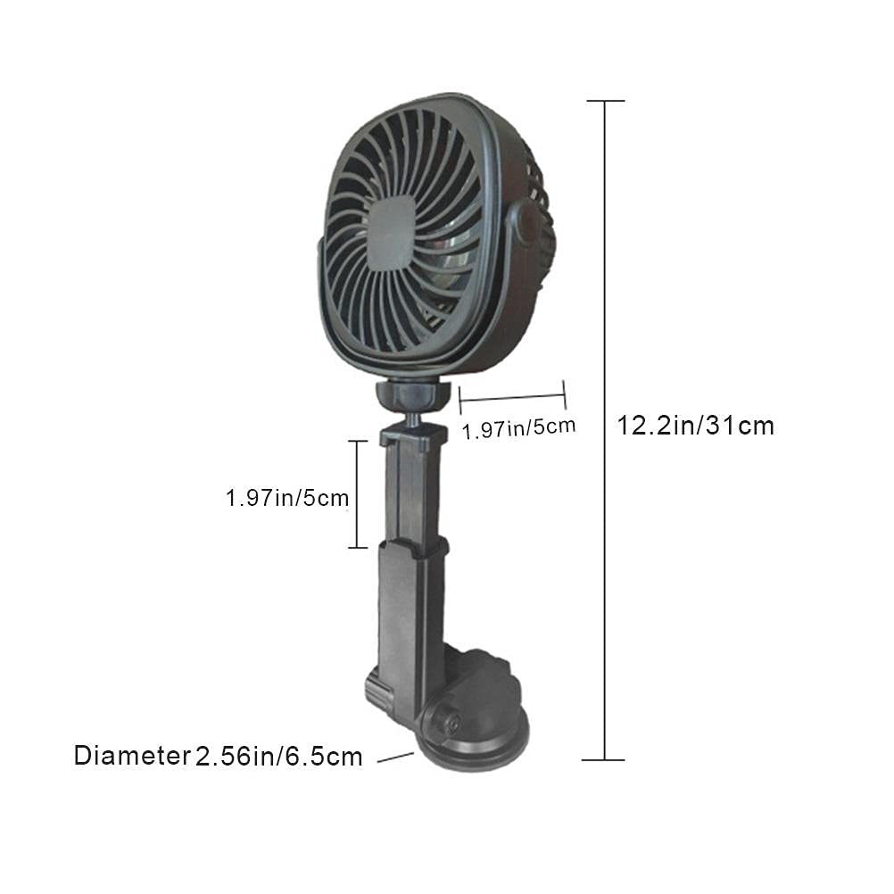 Freshwater USB Car Fan with Suction Cup, Rechargeable Wall Fan, Portable Electric Fan, 360 Degree Rotation, Black, Super Suction