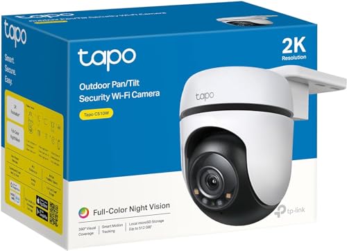 Tapo 2K Outdoor Wired Pan/Tilt Security Wi-Fi Camera, 360° View, Motion Tracking, Works w/Alexa & Google Home, Color Night Vision, Free AI Detection