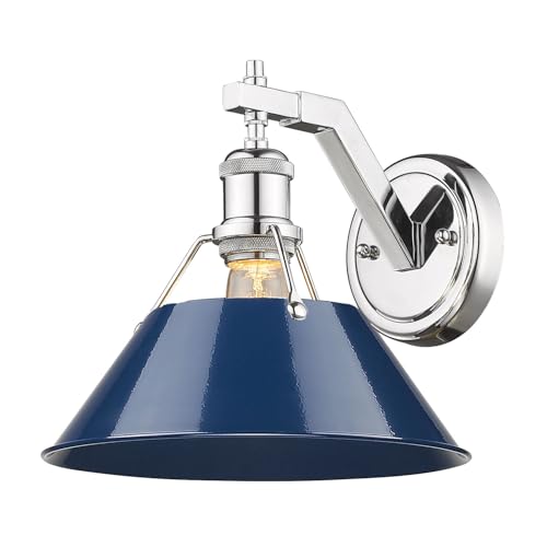 Golden Lighting 3306-1W CH-NVY Orwell Wall Sconce, Chrome with Navy Blue Shade