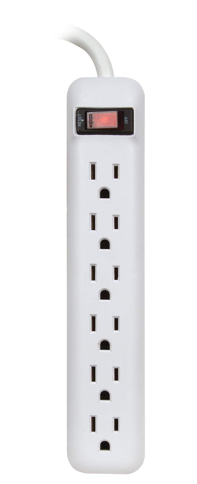 Prime Wire & Cable Prime Wire PB801118 6-Outlet Power Strip with 14-3 SJT 1.5 Foot Cord, White