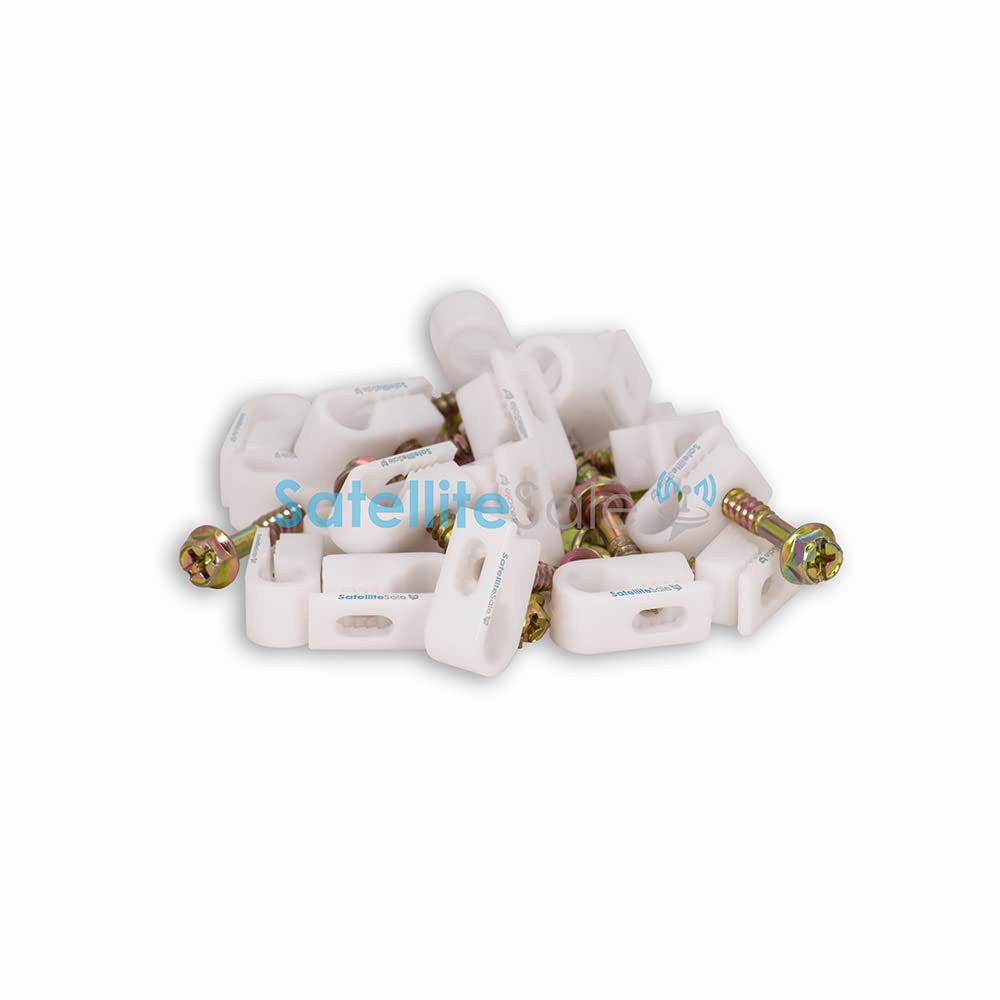 SatelliteSale Single Screw White Clips for Ethernet Internet Telephone Cable TV Wire Cable Management 100 Pcs