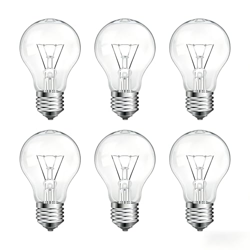 NABKRA 60W Incandescent Light Bulbs, A19 Clear Glass E26 Base, 6-Pack