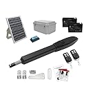 JUJIANG C026 Solar Gate Opener with Batteries & Solar Panel for Single Swing Gates Up to 770lb 16FT Automatic Gate Openers with Remote Complete Kit