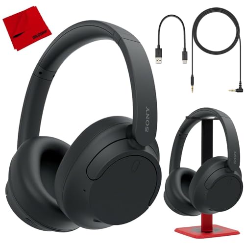 Sony WH-CH720N/B Wireless Noise Cancelling Headphone, Black Bundle with Deco Gear Hard Case + Pro Audio Headphone Stand + Microfiber Cleaning Cloth