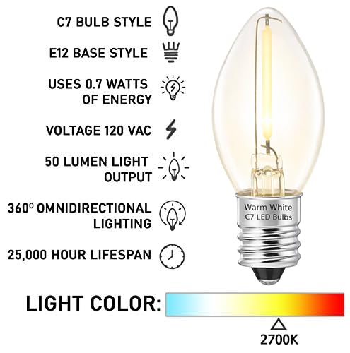 Mandala Crafts E12 C7 LED Night Light Bulbs, 7W Warm White Candelabra