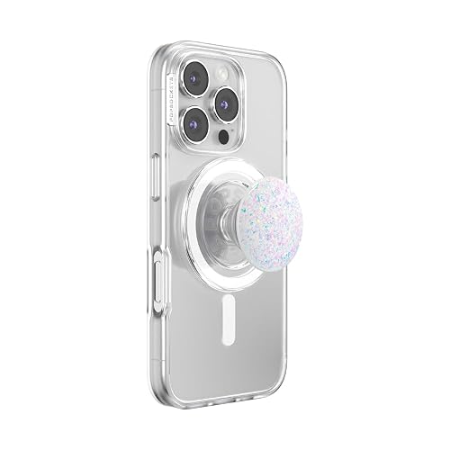 PopSockets Phone Grip for MagSafe, Magnetic Holder, Phone Stand, Glitter - Iridescent Confetti White
