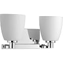 Progress Lighting 2 Light Bathroom Vanity Light, Coastal Style Modern Bath Lighting Fixture with Etched White Glass Shade for Over the Mirror