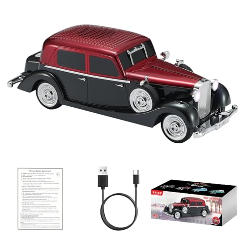WSTER WS-1934 Retro Classic Car Bluetooth Replica Speaker - Wireless HD Sound with FM Radio,TWS Stereo,LED Party Lights,Built-in Microphone Hands-Free