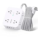 Surge Protector Power Strip - HANYCONY 8 Outlets 4 USB (2 USB C) Charging Ports, Multi Plug Outlet Extender, 5Ft Braided Extension Cord, Flat Plug