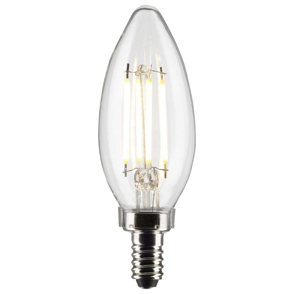 Satco 4 Watt B11 LED Filament Candle Light Bulbs - E12 Candelabra Base - 3500K Neutral White 350 Lumen - 120 Volt - Dimmable & Wet Location -