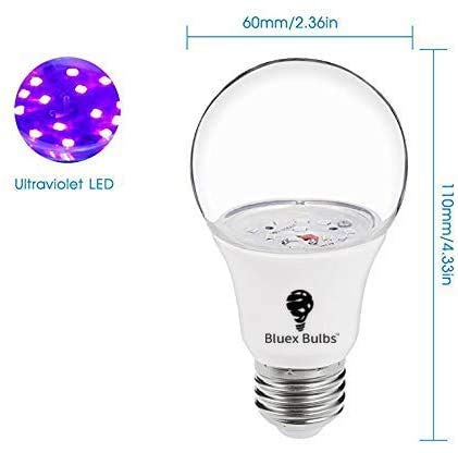 Bluex Bulbs 2 Pack LED Black Light Bulb, 9W A19 E26 Blacklight Bulb Level 385-400nm, Body Paint, Glow in The Dark LED Light Bulb Neon Glow Fluorescent