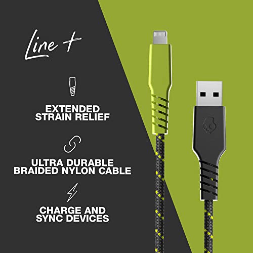 Skullcandy Line+ Braided Lightning Cable, 15W USB A to Lightning Charger Cable and Sync Cable for iPhone/Pro/Max, 6ft - Grey/Yellow