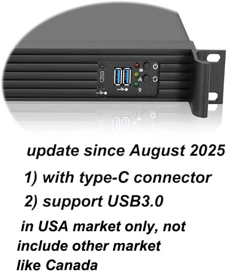 Rackchoice 1U Compact Server/Desktop mini-ITX Chassis - 9.84" Depth,Supports Mini-ITX Motherboard, Type-C & USB3.0, Black