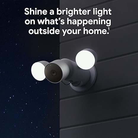 Google Nest Cam with Floodlight - Outdoor Camera - Floodlight Security Camera, White, 1 Count with Extra Replacement Cable