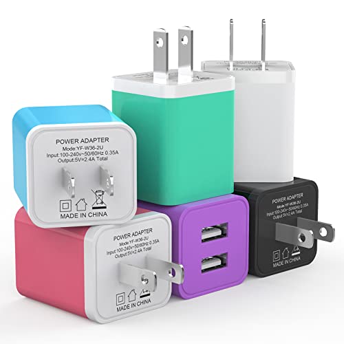 6Pack USB Wall Charger, iGENJUN 2.4A Dual USB Port Cube Power Plug Adapter Fast Phone Charger Block Charging Box Brick for iPhone 17/17 Pro/17 Pro