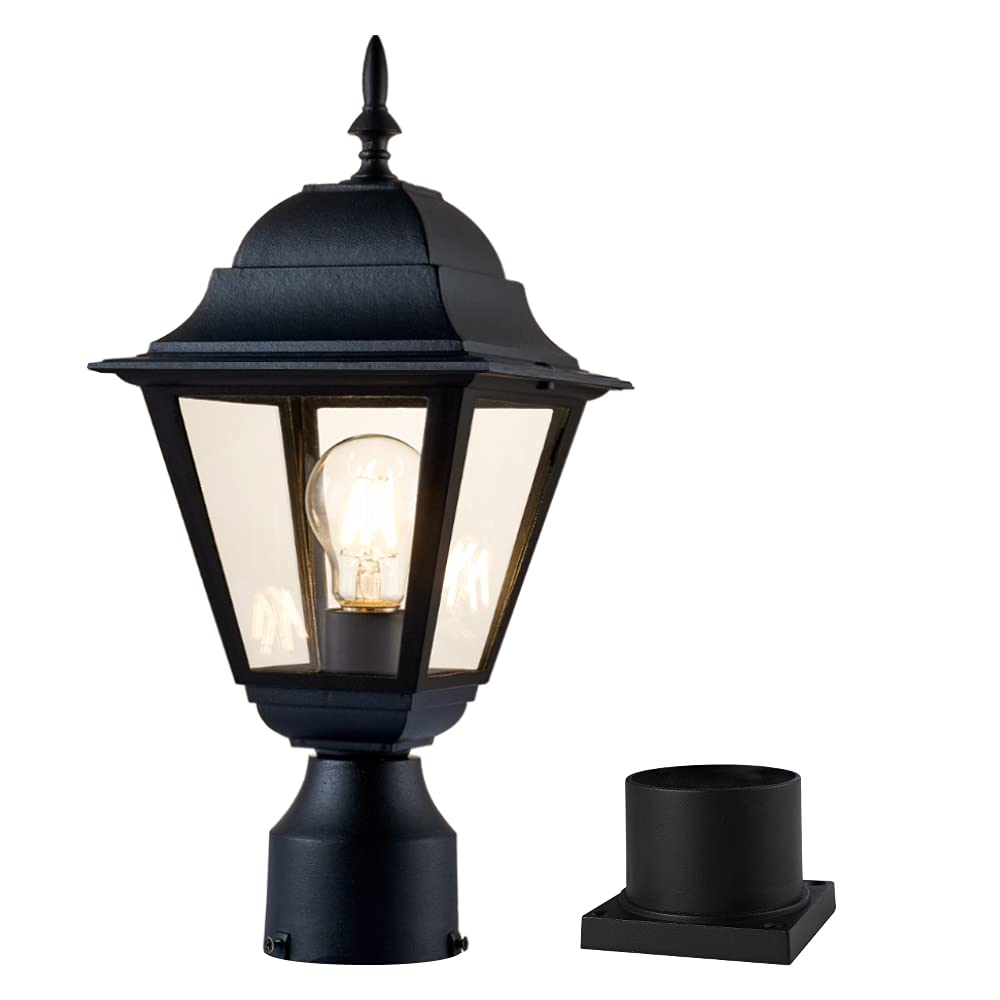 Windben Outdoor Post Light,Waterproof Cast Aluminium Lamp Post Light Fixture,Post Lantern with Pier Mount Base,Matte Black,16.5in,Suitable