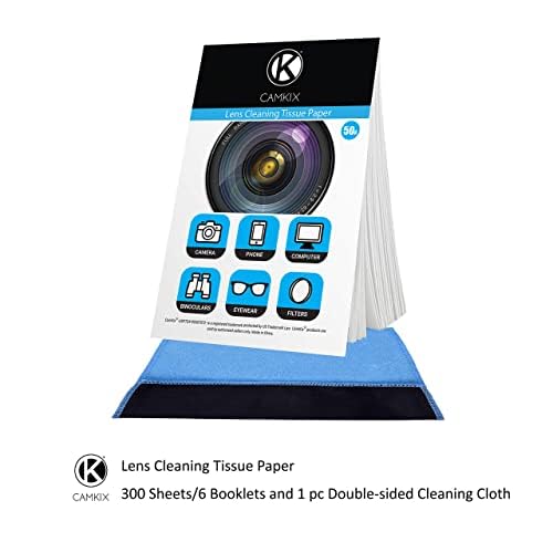 Lens Cleaning Paper Tissue 6X booklets/300 Sheets + Double Sided Cleaning Cloth - Lens Cleaning Paper for Use on Camera Lenses - Double-Sided Cleaning