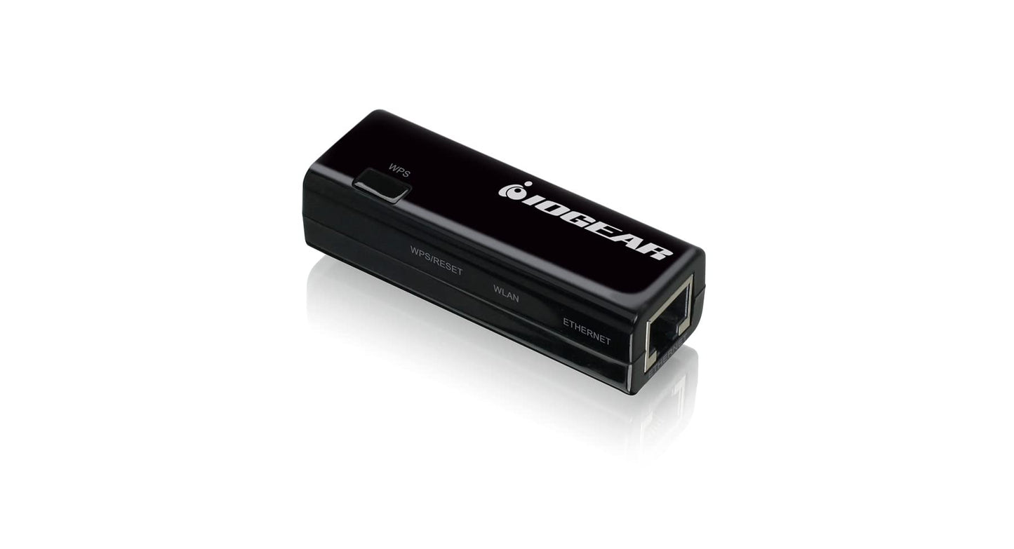 IOGEAR Universal Ethernet to Wi-Fi N Adapter - Speeds of up to 300Mbps on 2.4GHz - Push-button Wi-Fi Protected Setup (WPS) - Supports WEP, WPA, WPA2