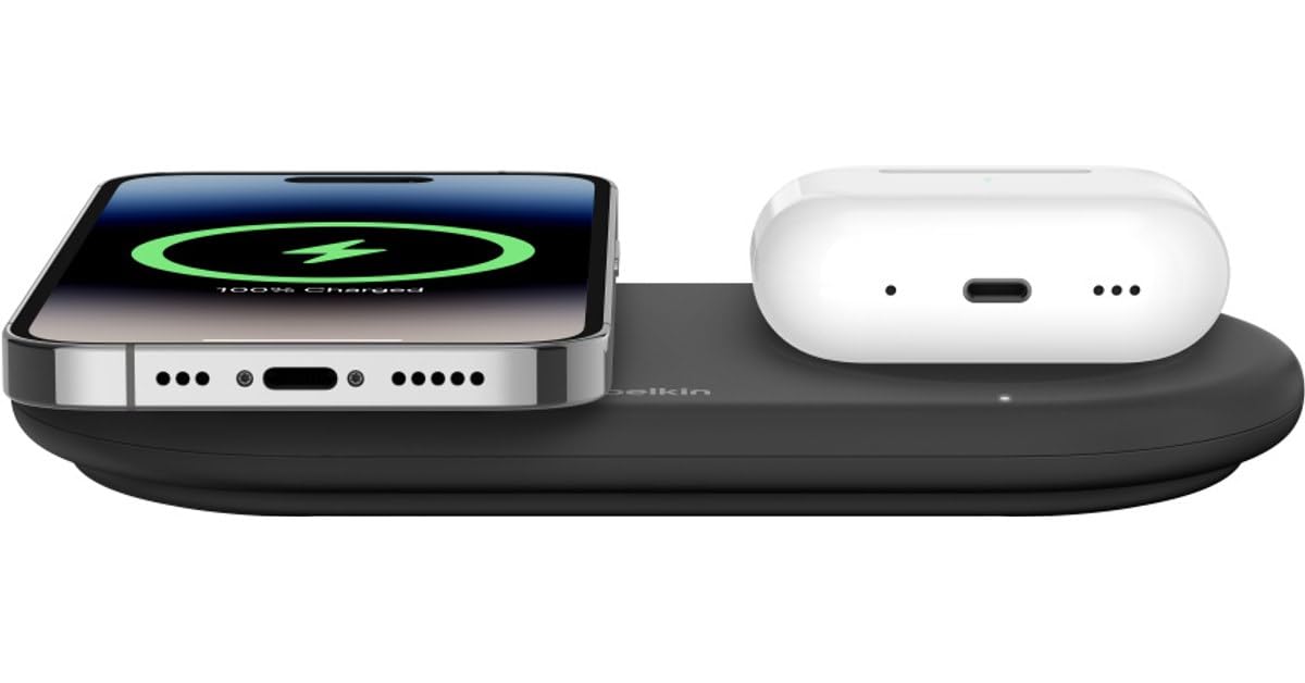 Belkin BoostCharge Pro 2 in 1 Wireless Charger with Magnetic Qi2 15W Wireless Fast Charging iPhone Compatible with iPhone 16 15 14 13 12 AirPods