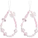 Senyango 2Pcs Pink Acrylic Beaded Mobile Phone Straps Anti-Lost Hand Strap Pendant Hanging Rope Phone Wrist Hand Lanyard Home Cell Phone Charms Button