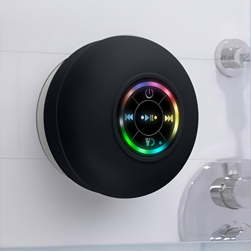 FKLBBLPM Shower & Outdoor Speaker - 10M Bluetooth, Suction Cup Powerhouse IPX7 Waterproof & Dustproof w/RGB Party Lights - Ultimate Bath