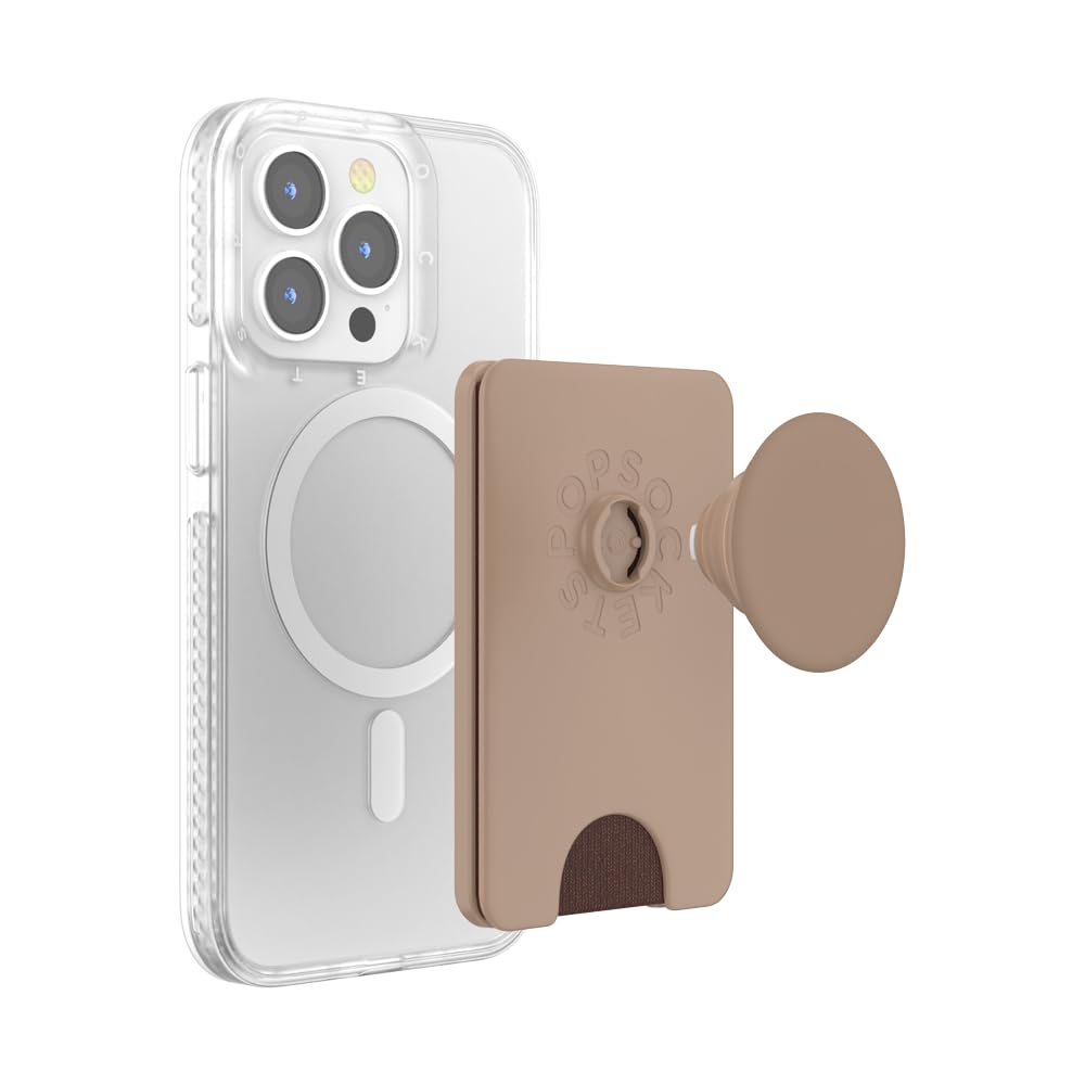 PopSockets Phone Wallet for MagSafe, Phone Card Holder with Grip, Brown - Latte