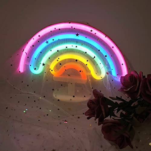 Miaro Rainbow Neon Sign, Cute Good Luck Rainbow Night Light, Battery Operated Wall Decor Lamp for Girls, Chistmas,Birthday Party,Wedding, Kids Room