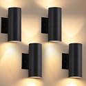 Easyusahome 4 Pack Outdoor Sconce Lights for House, Modern Exterior Wall Light Fixtures, Black Cylinder Up and Down Lights Outdoor, Anti-Rust Porch