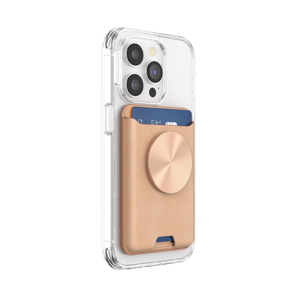 PopSockets Phone Wallet for MagSafe, Phone Card Holder with Grip, Gold - Tan Nigiri