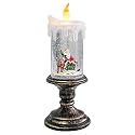 Eldnacele Battery Operated Lighted Flameless Candles Christmas Snow Globe Candle Light Swirling Water Glittering Spinning Candles for Home
