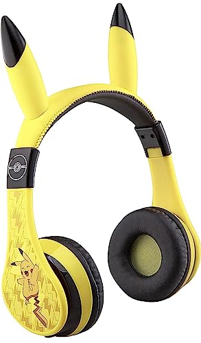 eKids Pokemon Kids Bluetooth Headphones, Wireless with Microphone, Includes Aux Cord, Volume Reduced, Foldable, Yellow