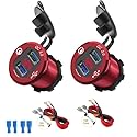 UCCKEYI 2 Sets Aluminum Dual USB Port Car Cigarette Lighter Socket LED Voltmeter 12-24V (Red)