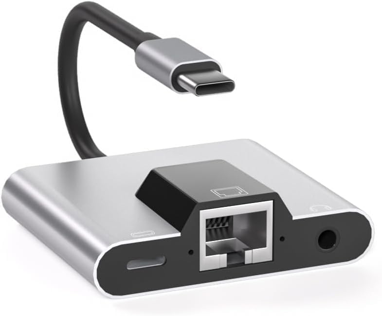 USB to Ethernet Adapter, Type-C to Ethernet USB C to 3.5mm Audio PD Fast Charging LAN Network Adapter Compatible with Laptop Tablet Phone