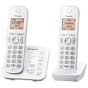 Panasonic 2 Handset Cordless Phone with Digital Answering System and Caller ID, Expandable Up to 6 Handsets White - Two Handsets with Call Block DECT