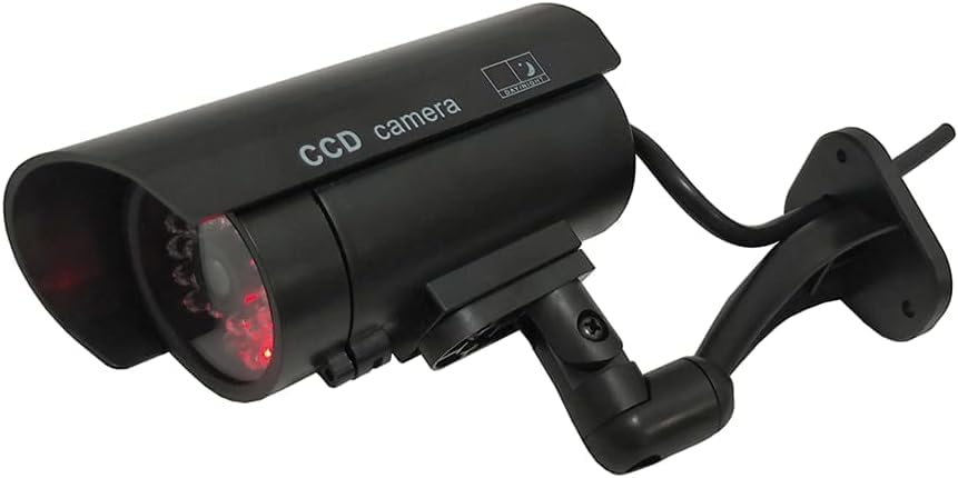Yuarisx Dummy Security Camera Bullet Fake CCTV Surveillance System Indoor Outdoor with Realistic Simulated LEDs Flashing Lights and Warning Sticker