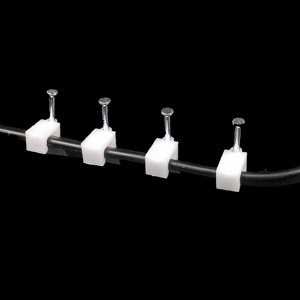 200 PCS 6mm Flat Ethernet Cable Wire Clips Single Coaxial Cable Clamps with Nail for Ethernet Cable Management